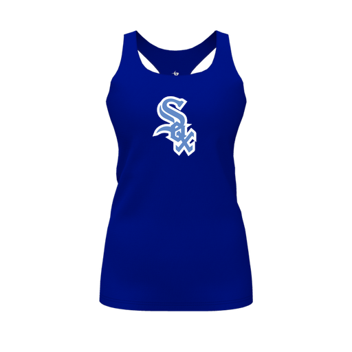 [CUS-DFW-RCBK-PER-RYL-FYS-LOGO1] Racerback Tank Top (Female Youth S, Royal, Logo 1)