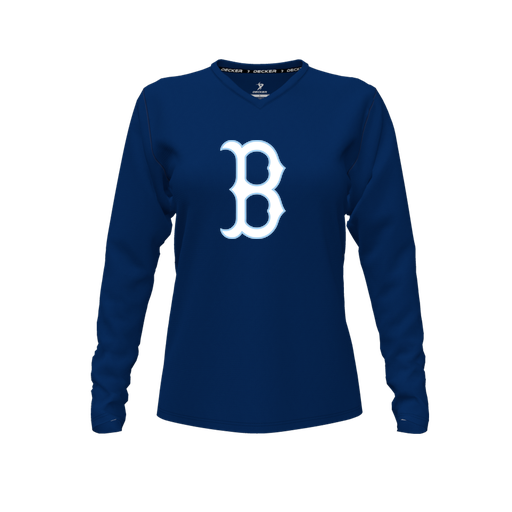 [CUS-DFW-TEES-CMF-VNK-LSL-NVY-FYXS-LOGO2] Comfort T-Shirt (Female Youth XS, Navy, V Neck, Logo 2, Long Sleeve)