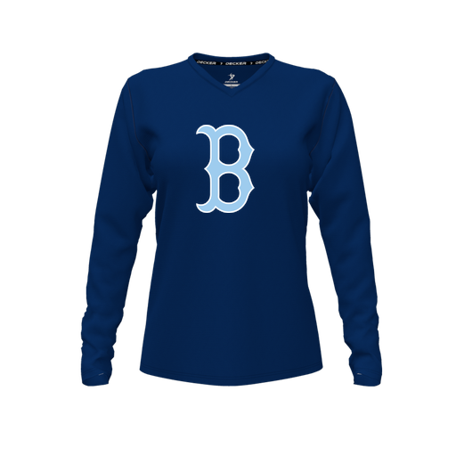 [FTLVCFNV-FYXS-LOGO3] Decker Comfort T-Shirt (Female Youth XS, Navy, V Neck, Logo 3, Long Sleeve)