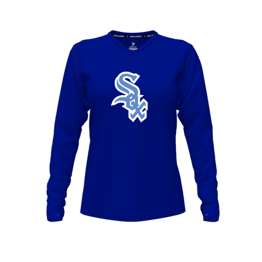 [FTLVCFRY-FYXS-LOGO1] Decker Comfort T-Shirt (Female Youth XS, Royal, V Neck, Logo 1, Long Sleeve)