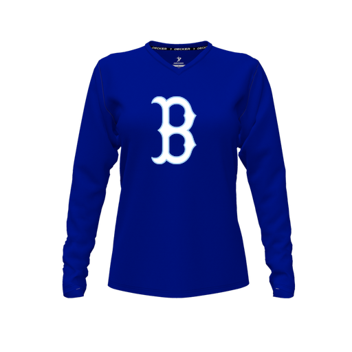 [FTLVCFRY-FYXS-LOGO2] Decker Comfort T-Shirt (Female Youth XS, Royal, V Neck, Logo 2, Long Sleeve)