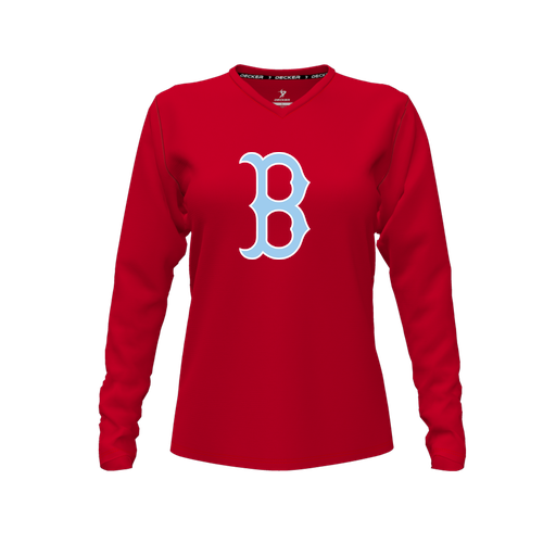 [CUS-DFW-TEES-CMF-VNK-LSL-RED-FYXS-LOGO3] Comfort T-Shirt (Female Youth XS, Red, V Neck, Logo 3, Long Sleeve)