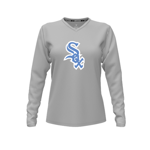 [CUS-DFW-TEES-PER-VNK-LSL-GRY-FYXS-LOGO1] Performance T-Shirt (Female Youth XS, Gray, V Neck, Logo 1, Long Sleeve)