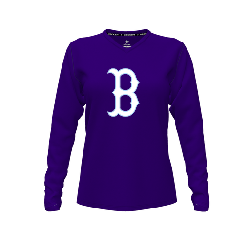 [FTLVPTPP-FYXS-LOGO2] Decker Performance T-Shirt (Female Youth XS, Purple, V Neck, Logo 2, Long Sleeve)