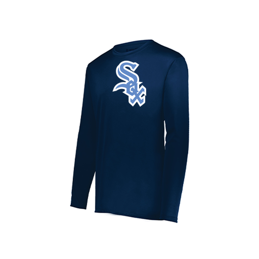 [222823.065.S-LOGO1] Youth LS Smooth Sport Shirt (Youth S, Navy, Logo 1)
