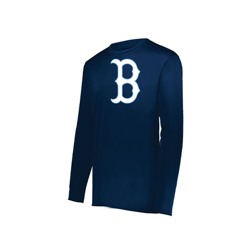 [222823.065.S-LOGO2] Youth LS Smooth Sport Shirt (Youth S, Navy, Logo 2)